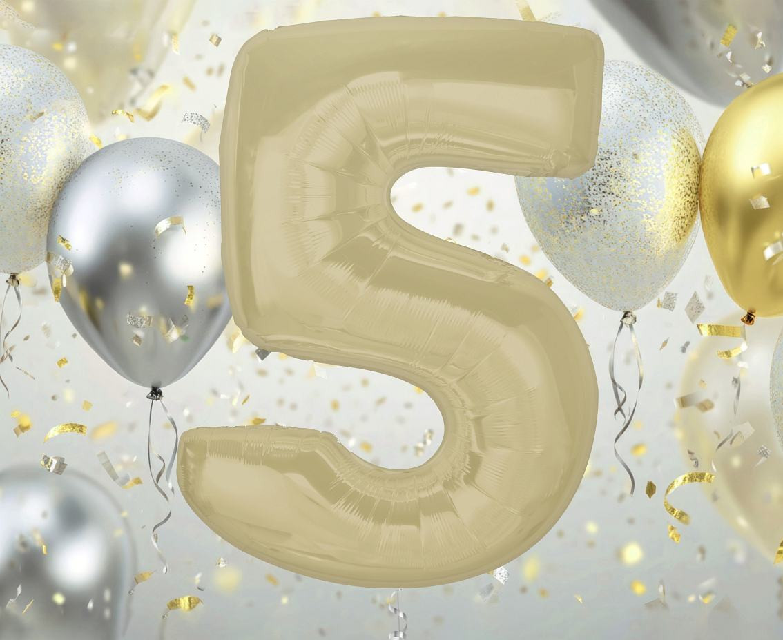 Foil balloon number 5, matt latte, 92 cm EOL